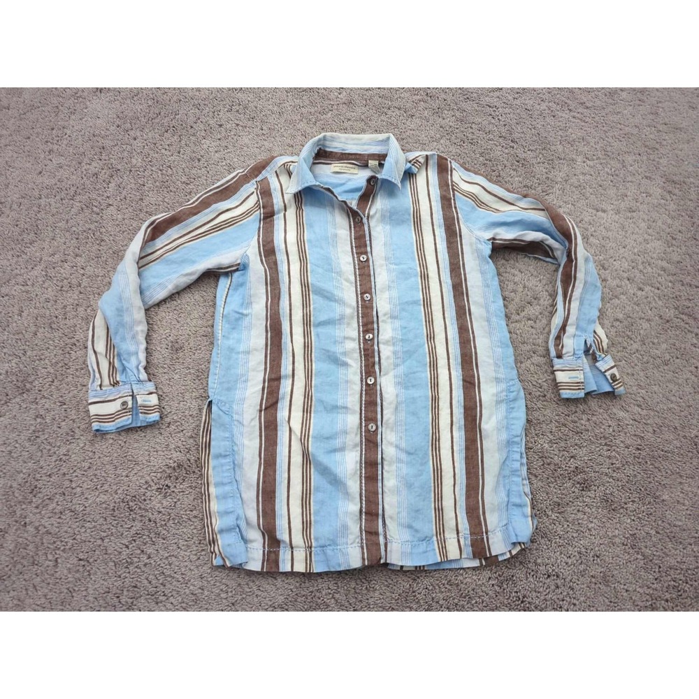 Valerie Stevens Separates Shirt Womens M Striped Long Sleeve Roll Tab 100% Linen